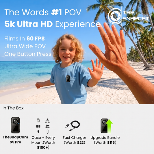 TheSnapCam Pro S5 - 5k Wide Angle 60FPS POV Action Camera Hands Free With Stabilization